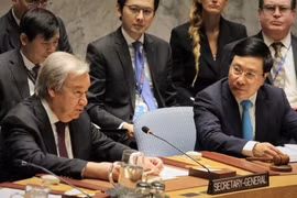 Tổng thư ký Liên hợp quốc Antonio Guterres phát biểu tại phiên thảo luận. (Ảnh: Khắc Hiếu/TTXVN)
