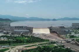 Toàn cảnh công trình xây dựng đập thủy điện Đại Phục Hưng ở Guba, Ethiopia ngày 20/7/2020. (Ảnh: AFP/TTXVN)