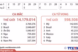 [Infographics] Số ca mắc COVID-19 toàn cầu vượt mốc 14 triệu