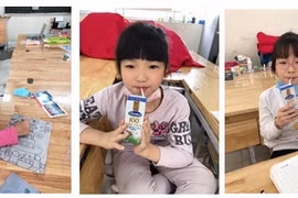 Những hộp sữa đã đến với các em học sinh tại trường Xuân Phương. Mỗi bé sẽ được bổ sung 2 hộp sữa mỗi ngày. (Nguồn: Vietnam+)