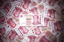 Đồng tiền mệnh giá 100 nhân dân tệ của Trung Quốc. (Ảnh: Kyodo/TTXVN)