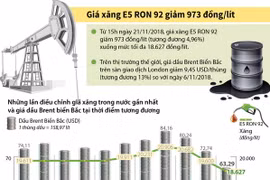 [Infographics] Giá xăng E5 RON 92 giảm 973 đồng mỗi lít