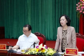 Trưởng Ban Dân vận Trung ương Trương Thị Mai phát biểu tại buổi làm việc. (Ảnh: Lâm Khánh/TTXVN)