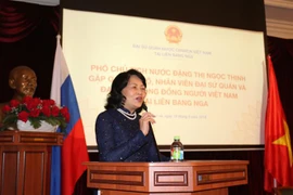 Phó Chủ tịch nước Đặng Thị Ngọc Thịnh phát biểu tại cuộc gặp. (Ảnh: Dương Trí/TTXVN)