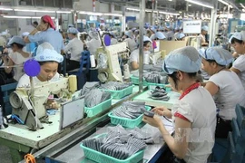 Sản xuất giày tại Công ty trách nhiệm hữu hạn Pou Yuen. (Ảnh: Thanh Vũ/TTXVN)