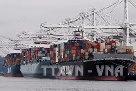 Tàu chở container tại cảng Oakland ở Oakland, California (Mỹ). (Ảnh: AFP/TTXVN)