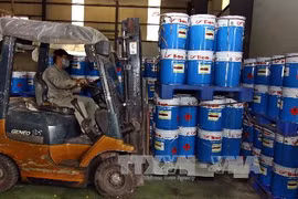 Công ty CP Sơn Hải Phòng triển khai dự án “Nghiên cứu, phát triển và thương mại hóa các sản phẩm sơn thân thiện với môi trường”, thuộc giai đoạn 1 của Chương trình Đối tác Đổi mới Sáng tạo Việt Nam - Phần Lan. (Ảnh: Vũ Sinh/TTXVN)