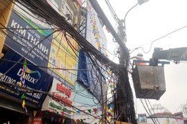 Cơ quan chức năng phải dùng xe xuyên dụng để cắt các dợi cáp thừa. (Ảnh: T.H/Vietnam+)