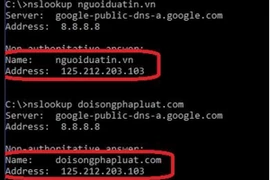 Website Nguoiduatin.vn và Doisongphapluat.com được đặt trên cùng 1 server. (Nguồn: Bkav)
