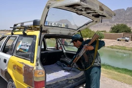 Cảnh sát Afghanistan kiểm tra các phương tiện giao thông trong chiến dịch truy quét khủng bố tại Kandahar. (Nguồn: THX/TTXVN)
