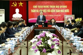 Chủ tịch nước Trần Đại Quang phát biểu kết luận buổi làm việc. (Ảnh: Nhan Sáng/TTXVN)