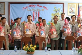 Quang cảnh buổi trao quà chúc tết cho các gia đình kiều bào còn gặp khó khăn. (Ảnh: Phan Minh Hưng/Vietnam+)