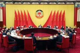 Chủ tịch Ủy ban toàn quốc Chính hiệp Trung Quốc Du Chính Thanh chủ trì hội nghị tại Bắc Kinh ngày 23/2. (Nguồn: THX/TTXVN)