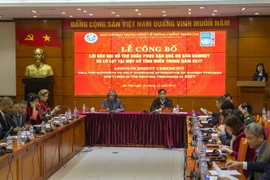 Lễ công bố “Lời kêu gọi hỗ trợ khắc phục hậu quả bão Damrey và lũ lụt tại một số tỉnh miền Trung năm 2017”. (Ảnh: Hoàng Hùng/TTXVN)