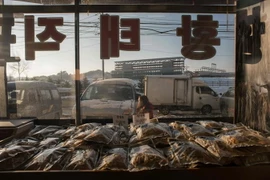 Cá khô được bày bán tại một gian hàng ở Pyeongchang, Hàn Quốc ngày 23/1. (Nguồn: AFP/TTXVN)