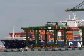 Tàu chở hàng neo tại cảng ở Singapore. (Nguồn: AFP/TTXVN)