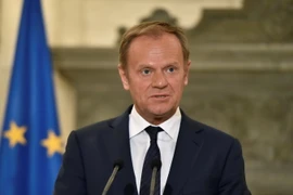 Chủ tịch Hội đồng châu Âu Donald Tusk tại cuộc họp báo ở Athens, Hy Lạp ngày 5/4. (Nguồn: AFP/TTXVN)