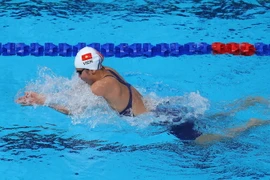 Kình ngư Nguyễn Thị Ánh Viên thi đấu chung kết nội dung 400m tự do nữ. (Ảnh: Quốc Khánh/TTXVN)