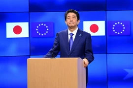 Thủ tướng Nhật Bản Shinzo Abe tại một sự kiện ở Brussels, Bỉ ngày 21/3. AFP/TTXVN