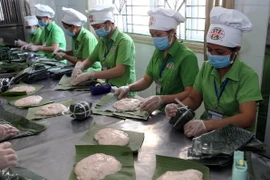 Chế biến giò - thực phẩm được ưa chuộng trong dịp Tết. (Ảnh minh họa: Vũ Sinh/TTXVN)