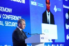 Bộ trưởng Quốc phòng Nga Sergei Shoigu phát biểu tại Hội nghi An ninh quốc tế lần thứ 6 tại Moskva ngày 26/4. (Nguồn: AFP/TTXVN)