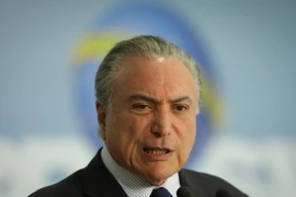 Tổng thống Brazil Michel Temer phát biểu trong cuộc họp báo ở Brasilia ngày 28/9. (AFP/TTXVN)