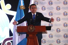 Tổng thống Guatemala Jimmy Morales phát biểu tại Guatemala City ngày 29/8. (Nguồn: EPA/TTXVN)