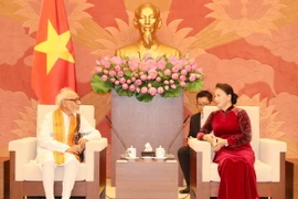 Chủ tịch Quốc hội Nguyễn Thị Kim Ngân tiếp ông Geetesh Sharma, Chủ tịch Ủy ban Đoàn kết Ấn Độ - Việt Nam bang Tây Bengal (Ấn Độ) đang ở thăm Việt Nam. (Ảnh: Trọng Đức/TTXVN)