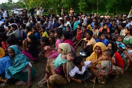  Người tị nạn Rohingya chờ hàng cứu trợ ở khu trại tị nạn Kutupalong tại Ukhiya, Bangladesh ngày 8/9. (Nguồn: AFP/TTXVN)