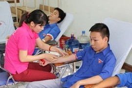 Các bạn trẻ tham gia hiến máu nhân đạo. (Ảnh: Thanh Tùng/TTXVN)