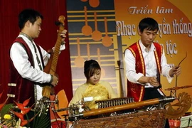 Biểu diễn nhạc cụ truyền thống. (Ảnh: Hữu Việt/TTXVN)