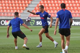 Atletico tập luyện chuẩn bị cho trận gặp RB Leipzig. (Nguồn: atleticodemadrid.com)