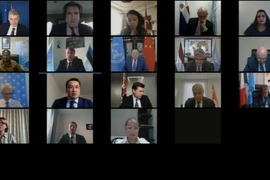 Đại diện các nước thành viên Hội đồng Bảo an Liên hợp quốc họp trực tuyến về vấn đề Syria chiều ngày 16/9. (Ảnh: Hữu Thanh/TTXVN)