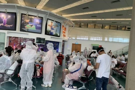 Các công dân chờ làm thủ tục lên máy máy bay. (Ảnh: TTXVN/phát)