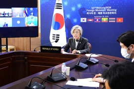 Ngoại trưởng Hàn Quốc Kang Kyung-hwa phát biểu tại hội nghị trực tuyến Bộ trưởng Ngoại giao Hàn Quốc-Mekong lần thứ 10 diễn ra chiều 28/9. (Ảnh: TTXVN phát)