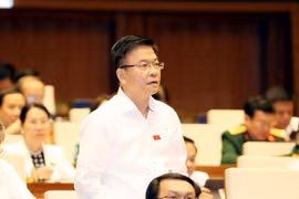 Bộ trưởng Bộ Tư pháp Lê Thành Long phát biểu, giải trình, làm rõ một số nội dung đại biểu Quốc hội nêu. (Ảnh: Trọng Đức/TTXVN)