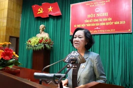 Trưởng Ban Dân vận Trung ương Trương Thị Mai phát biểu chỉ đạo tại Hội nghị. (Ảnh: Đỗ Văn Trưởng/TTXVN)
