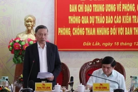 Đại tướng Tô Lâm, Ủy viên Bộ Chính trị, Bộ trưởng Bộ Công an phát biểu tại buổi làm việc. (Ảnh: Tuấn Anh/TTXVN)