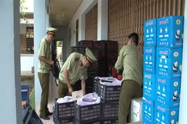 Hơn 2 tấn trái cây nhập lậu bị lực lượng chức năng phát hiện xử lý. (Ảnh: Đậu Tất Thành/TTXVN)