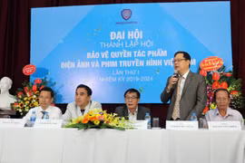 Đoàn Chủ tịch Đại hội thành lập Hội Bảo vệ quyền tác phẩm điện ảnh và phim truyền hình Việt Nam. (Nguồn: Bộ Văn hóa, Thể thao và Du lịch)