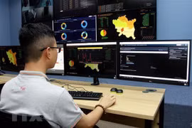 Quang cảnh Trung tâm điều hành an ninh mạng SOC tỉnh Thái Bình. (Ảnh: Thế Duyệt/TTXVN)