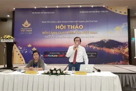 Ông Tạ Quang Đông - Thứ trưởng Bộ Văn hóa, Thể thao và Du lịch, Trưởng Ban chỉ đạo Liên hoan phim Việt Nam lần thứ 21 chủ trì hội thảo. (Ảnh: Huỳnh Ngọc Sơn/TTXVN)