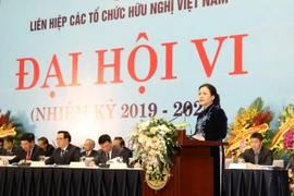 Bí thư Đảng đoàn, Chủ tịch Liên hiệp các tổ chức hữu nghị Việt Nam khóa V Nguyễn Phương Nga phát biểu khai mạc. (Ảnh: Văn Điệp/TTXVN)