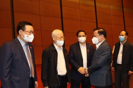 Tổng Bí thư Nguyễn Phú Trọng cùng các đồng chí lãnh đạo Đảng, Nhà nước dự Kỳ họp thứ hai, Quốc hội khóa XV. (Ảnh: Trí Dũng/TTXVN)