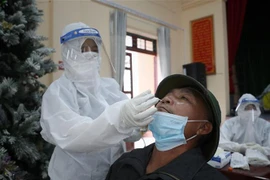 Lấy mẫu xét nghiệm người dân thôn Cầu, xã Tự Lan, huyện Việt Yên (Bắc Giang). (Ảnh: Danh Lam/TTXVN)