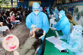 Nhân viên y tế lấy mẫu xét nghiệm sang lọc cho người dân phường Gia Cẩm, thành phố Việt Trì. (Ảnh: Trung Kiên/TTXVN)