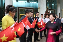 Đại sứ quán Việt Nam và Cộng đồng người Việt tại Singapore đón Chủ tịch Quốc hội Nguyễn Thị Kim Ngân, tại Sân bay Quốc tế Changi, ngày 26/11. (Ảnh: Trọng Đức/TTXVN)