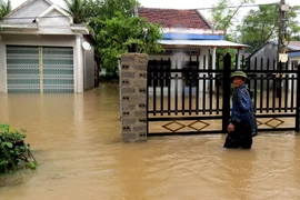 Nhiều tuyến đường và nhà dân ở Phú Yên bị ngập do nước lũ ngày 1/11. (Ảnh: Thế Lập/TTXVN)