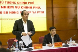 Bộ trưởng, Chủ nhiệm Văn phòng Chính phủ Mai Tiến Dũng phát biểu tại buổi làm việc. (Ảnh: Hoàng Hùng/TTXVN)