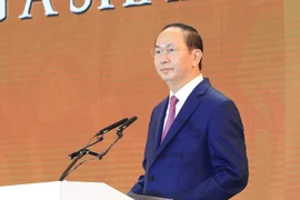  Chủ tịch nước Trần Đại Quang phát biểu chào mừng tại Phiên khai mạc CEO Summit 2017. (Ảnh: TTXVN)